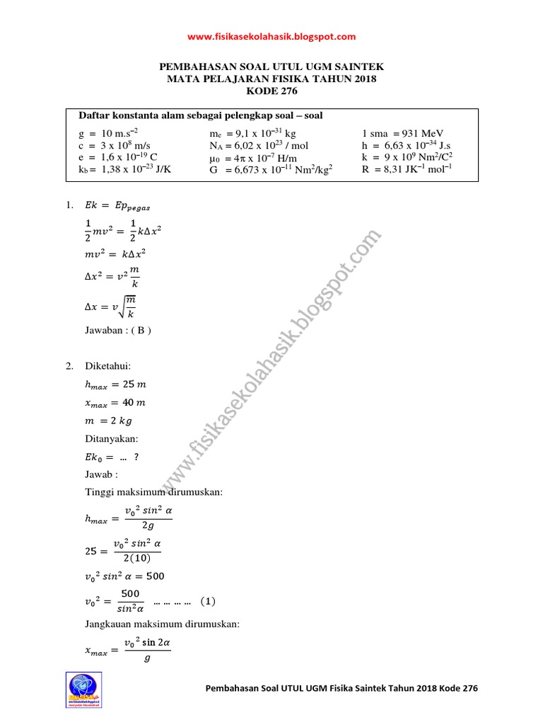 Pembahasan Soal Utul Ugm Fisika Saintek 2018 Kode 276 Pdf