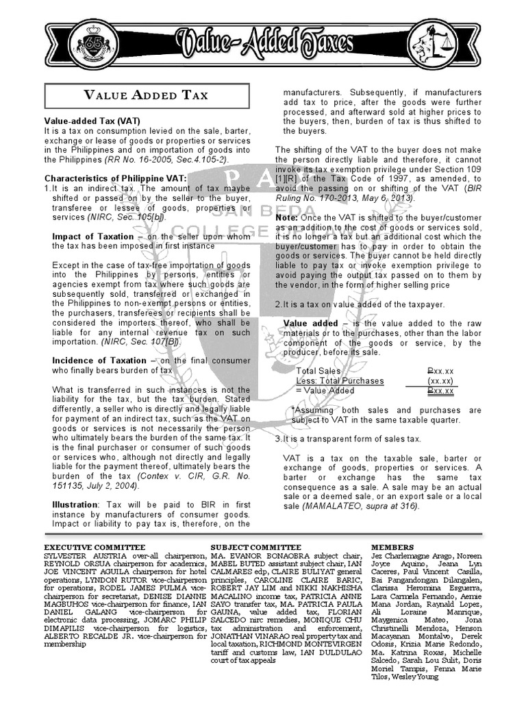 Analysis of Key Characteristics and Implications of the ValueAdded Tax