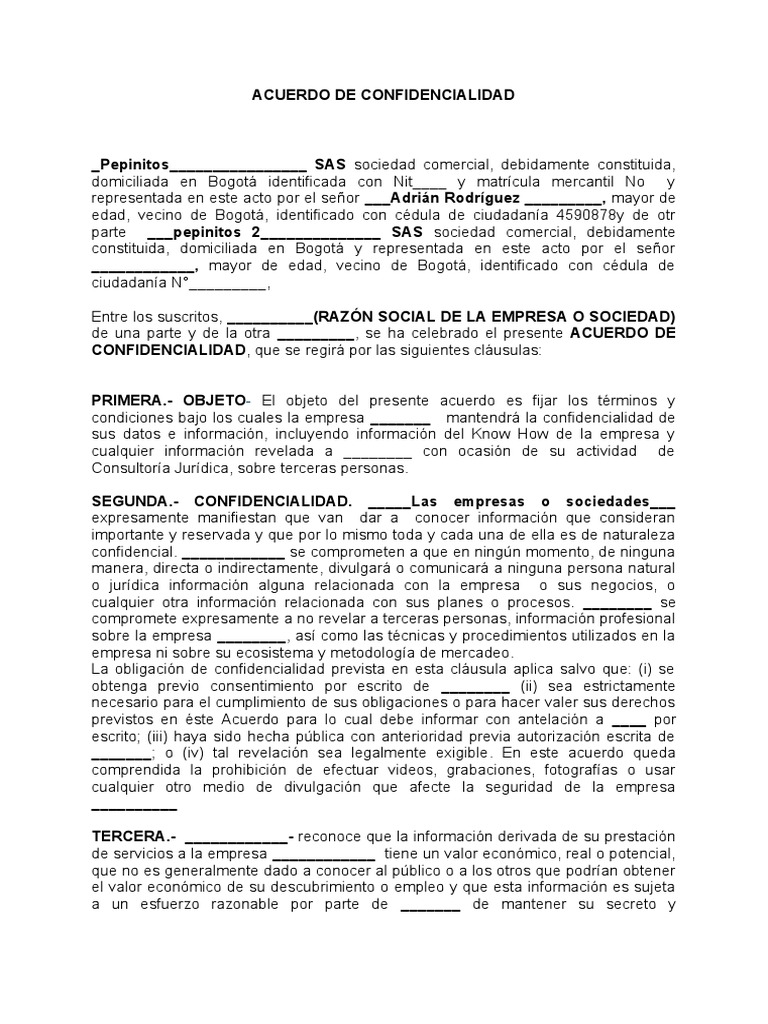 VF Modelo Acuerdo de Confidencialidad | PDF | Business | Sociedad de ...