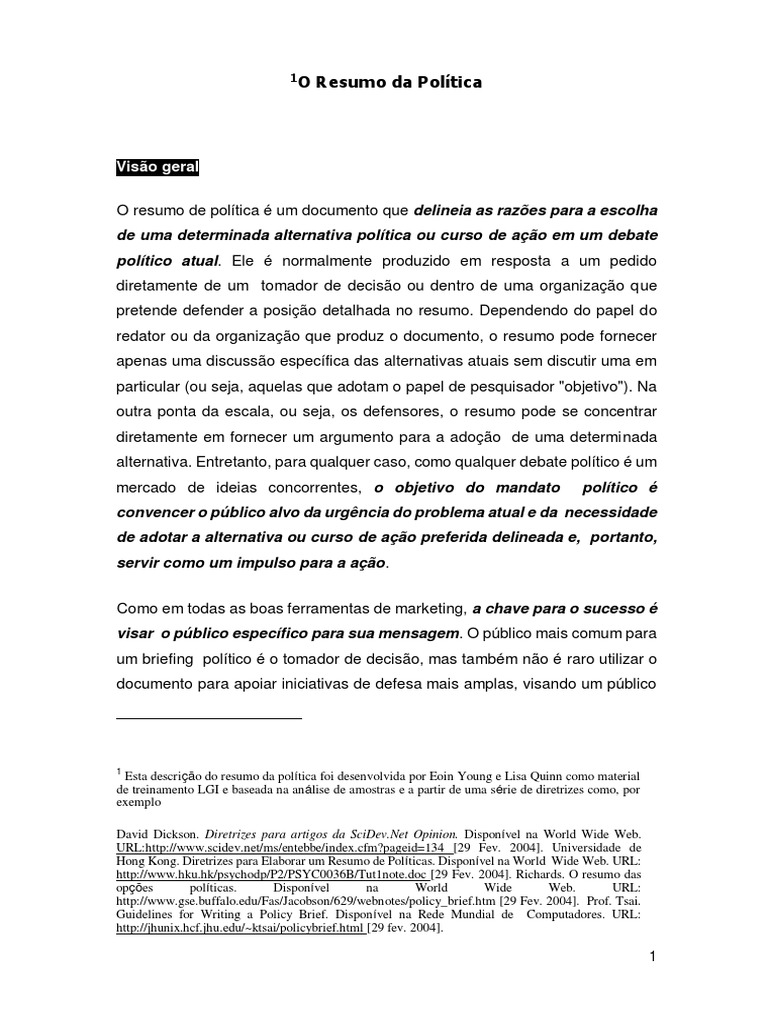 Resumo da Política e Suas Estruturas | PDF | Abstract (resumo) | Opção ...