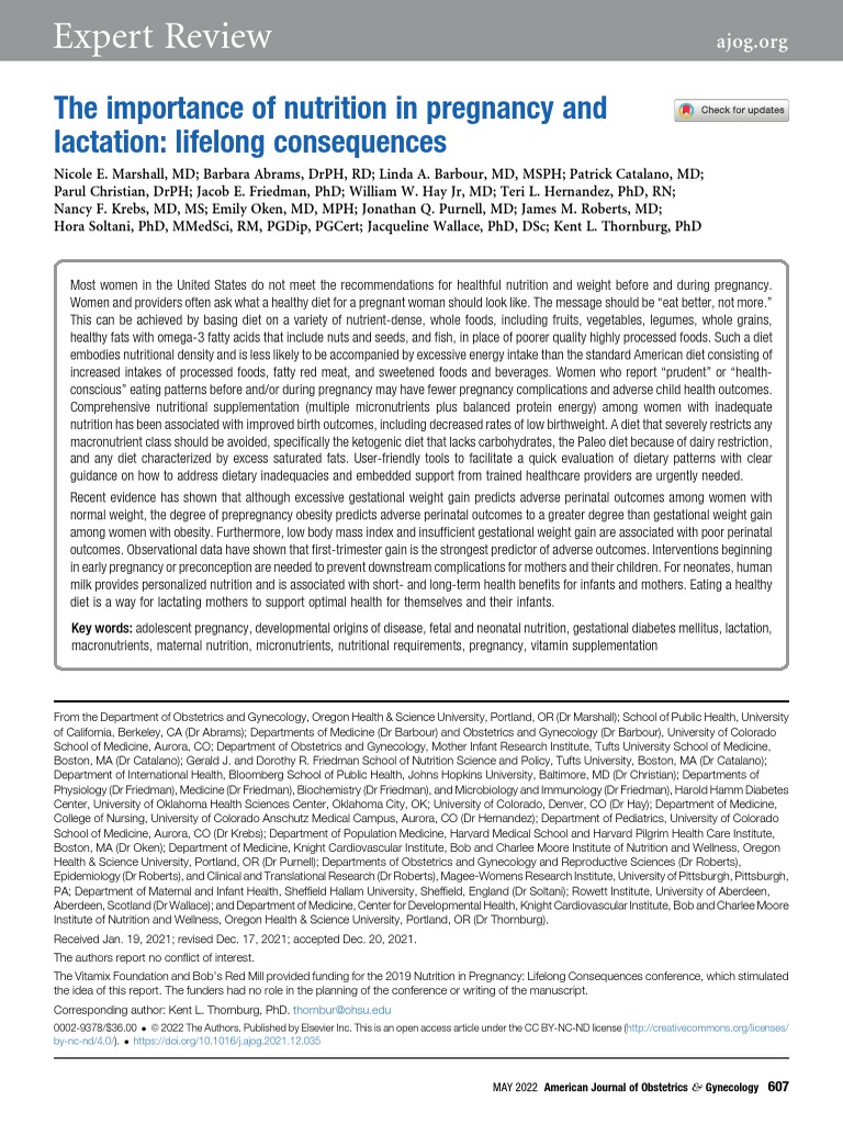2022 - The Importance of Nutrition in Pregnancy and Lactation ...