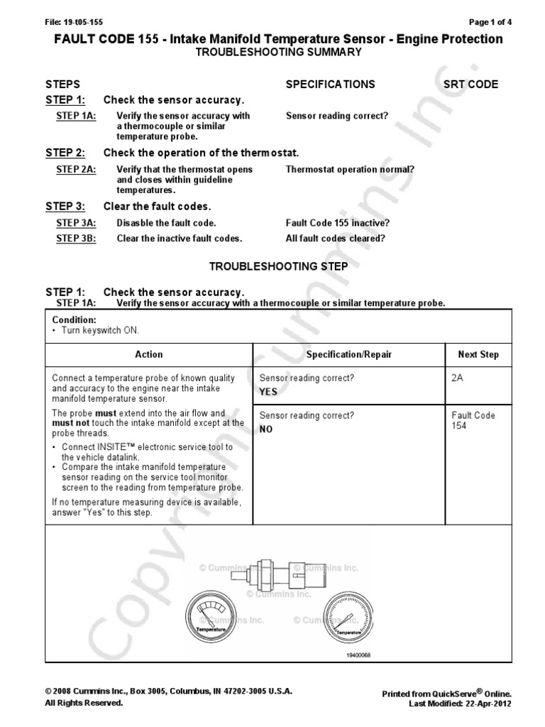 FAULT CODE 155 Intake Manifold Temperature Sensor Engine Protection PDF Troubleshooting
