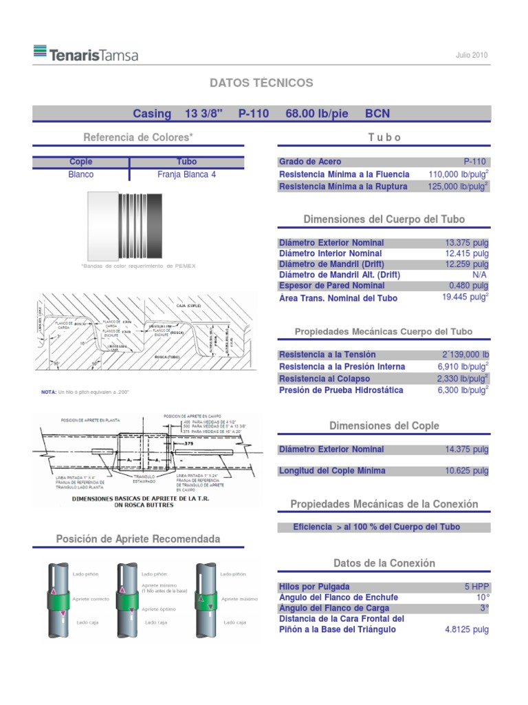 Casing 13 3/8" P-110 68.00 Lb/pie BCN: Datos Técnicos | PDF ...