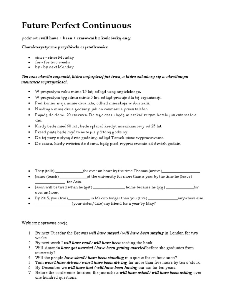 Future Perfect Continuous | PDF