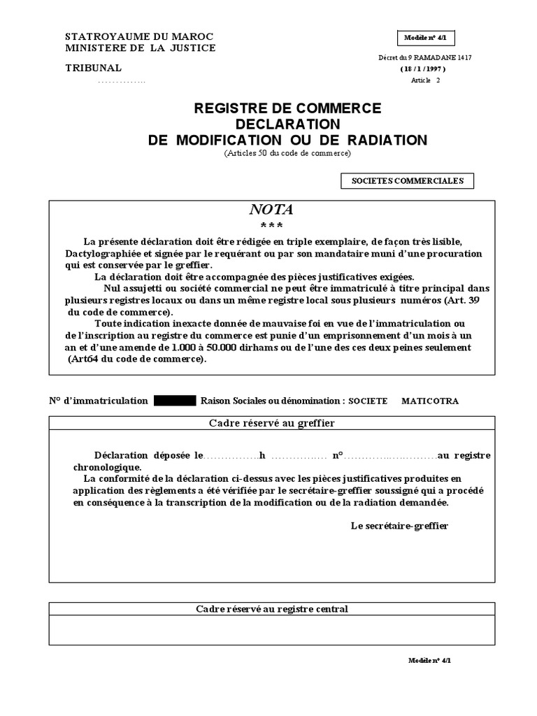 Déclaration de Radiation au Registre de Commerce | PDF | Justice ...