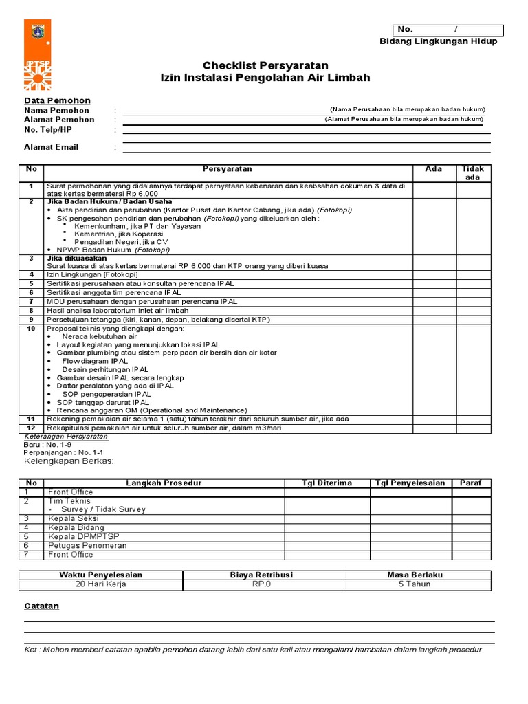Check List Izin Ipal | PDF