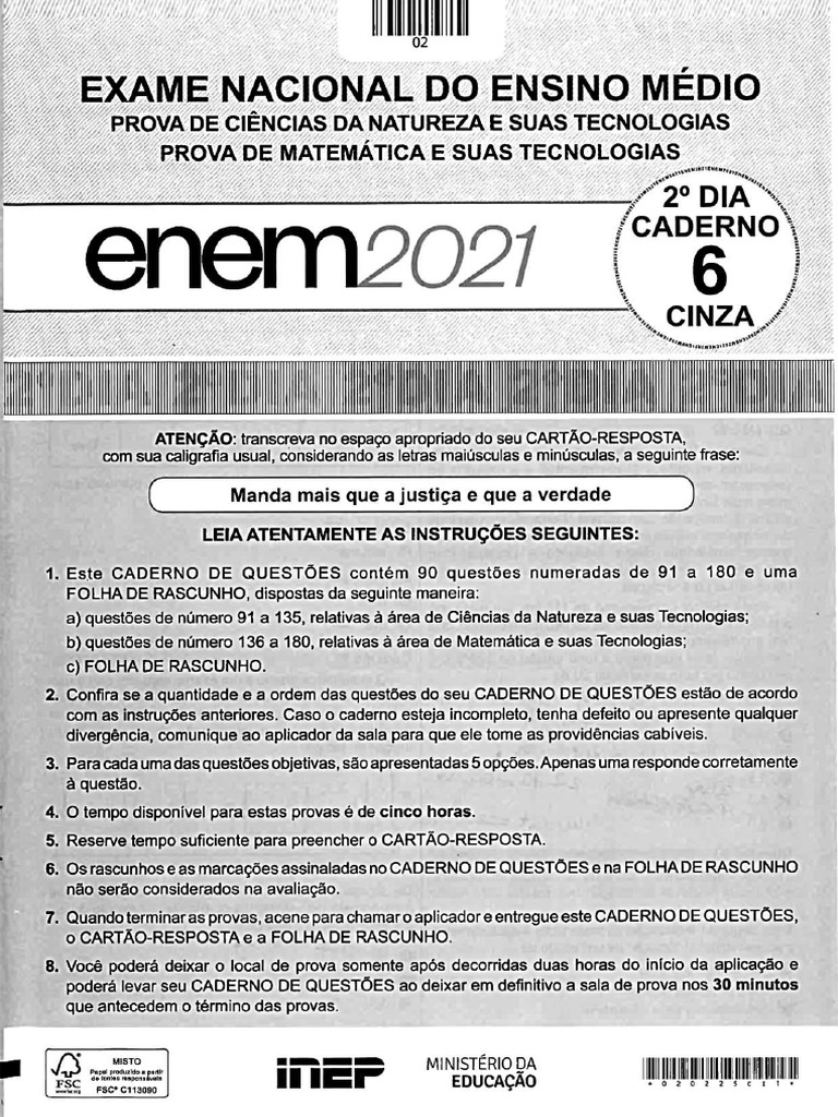 2 Dia Prova Cinza Oficial Enem | PDF