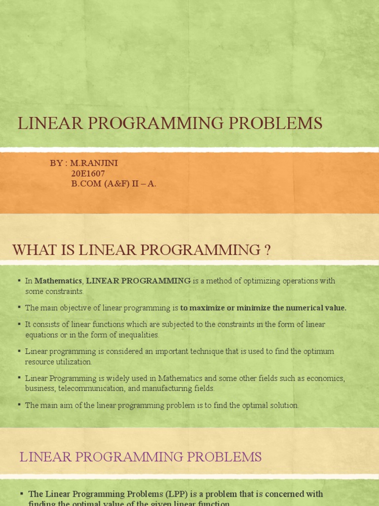 Linear Programming Problems | PDF | Mathematical Optimization | Linear ...