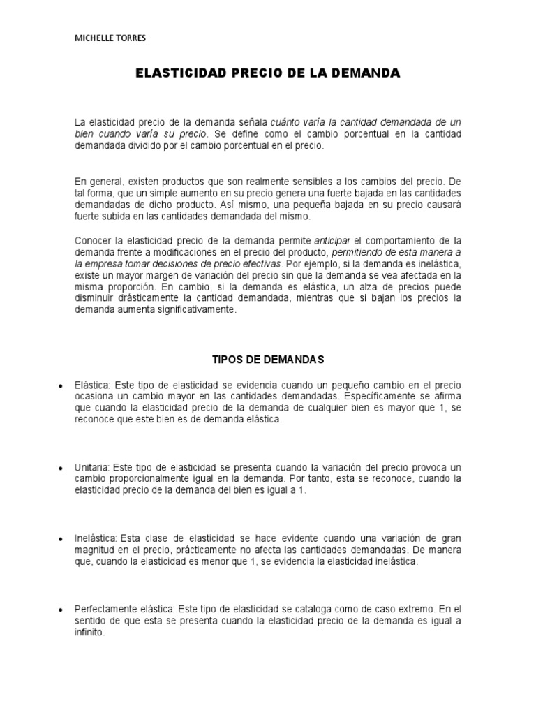 Guía de Elasticidad Precio de Demanda | PDF | Elasticidad (economía ...