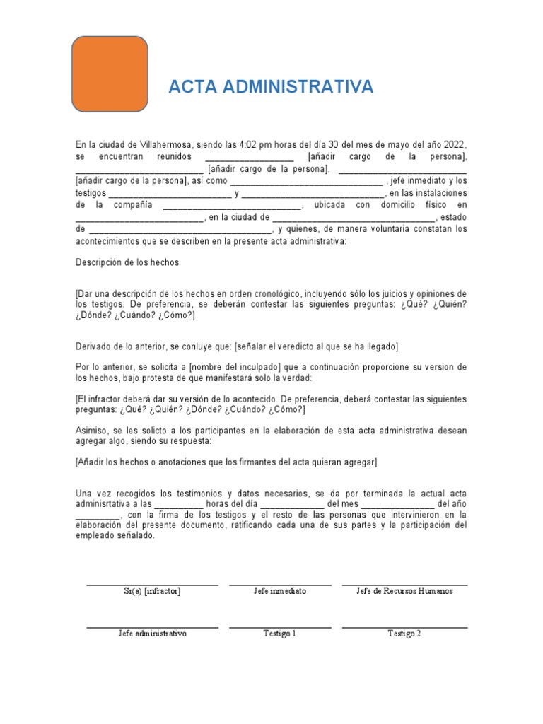 Ejemplo de Acta Administrativa Laboral | PDF