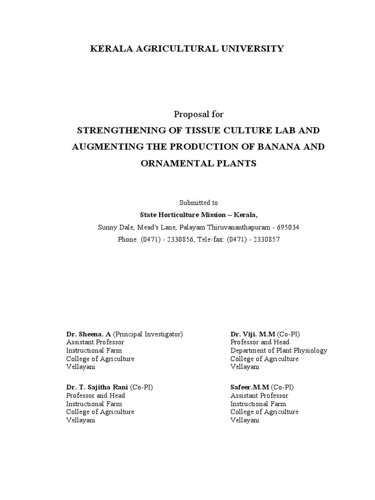 SHM Tissue Culture Lab if Vellayani PDF Plants Infrastructure