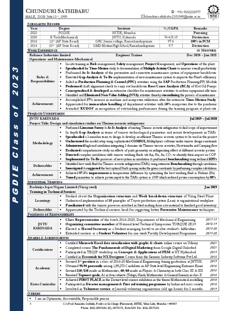 Chunduri Sathibabu NITIE CV | PDF | Simulation