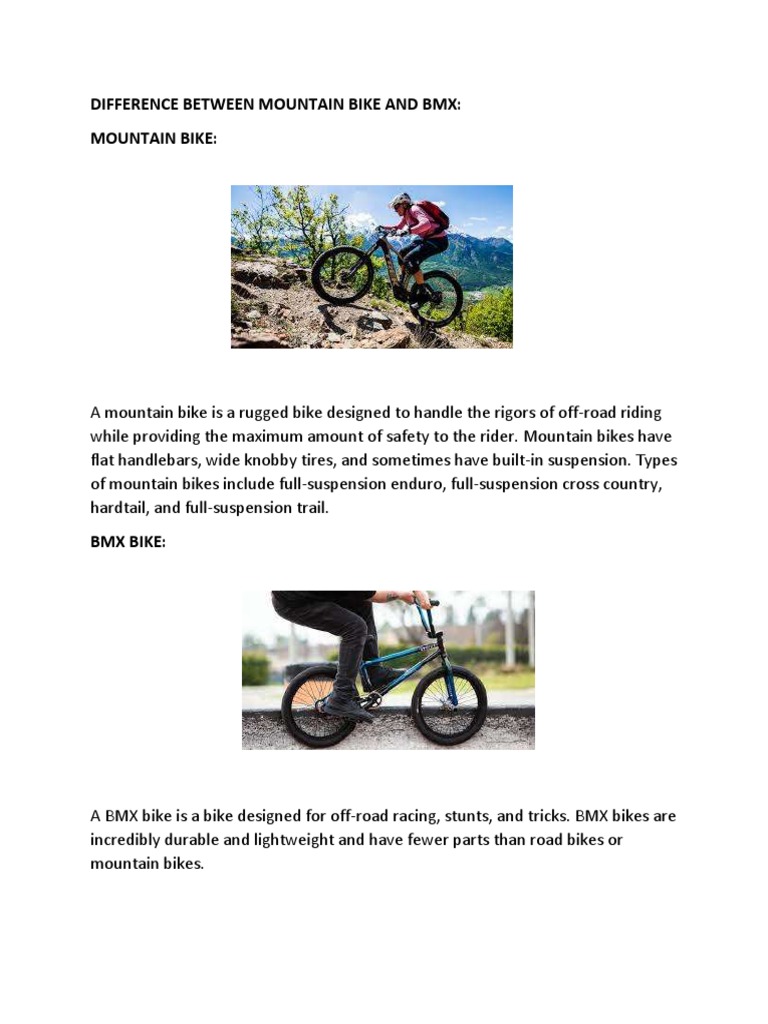Difference Between Mountain Bike and BMX PDF Manufactured Goods Outdoor Recreation