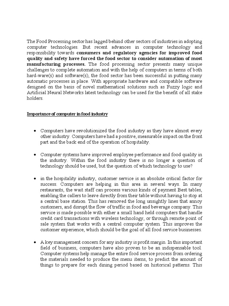 ICT Innovations in Food Processing | PDF | Automation | Restaurants