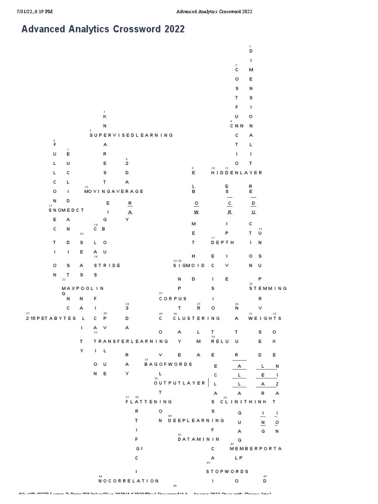 Advanced Analytics Crossword 2022 | PDF | Machine Learning | Artificial ...