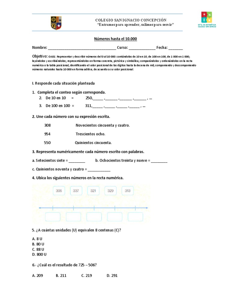 Guia 1 Numeros Hasta El 10.000 | PDF | Notación Matemática | Matemáticas