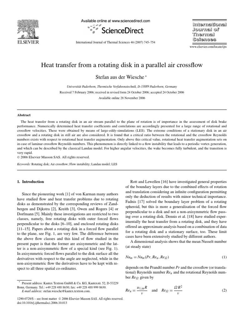 Heat Transfer From A Rotating Disk in A Parallel Air Crossflow | PDF ...