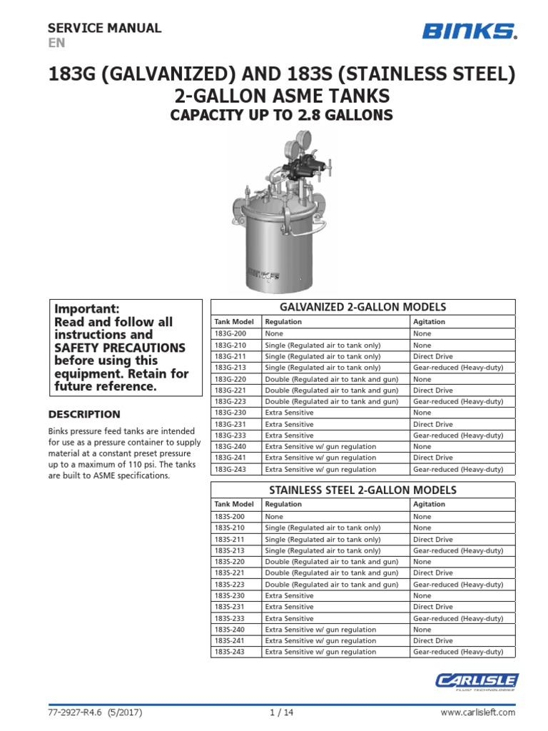 Manual de Usuario Tanke Binks 2 Galones PDF Valve Pipe (Fluid