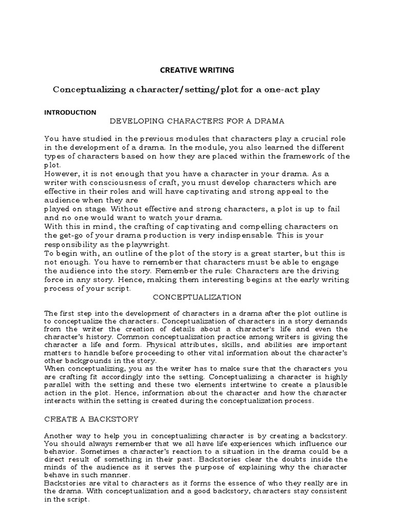 Creative writing module 6 one act play pdf plot narrative writers