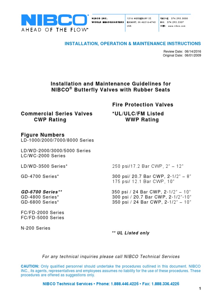 Installation and Maintenance Guidelines For Nibco Butterfly Valves With