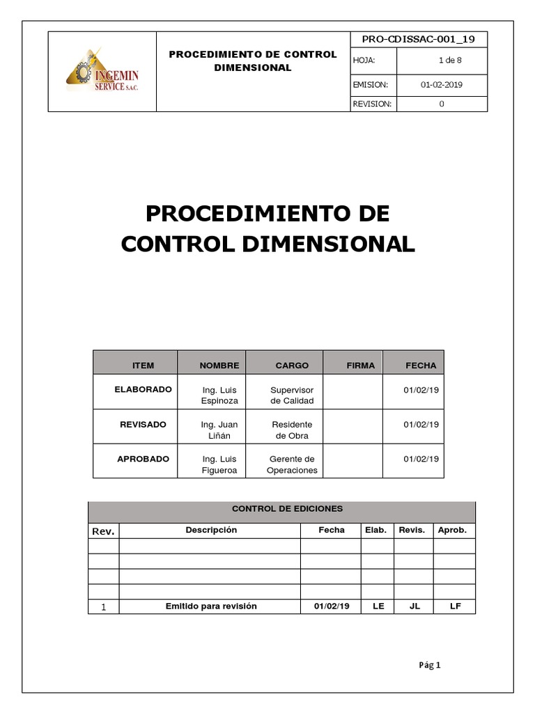 Procedimiento Control Dimensional | Descargar gratis PDF | Materiales ...