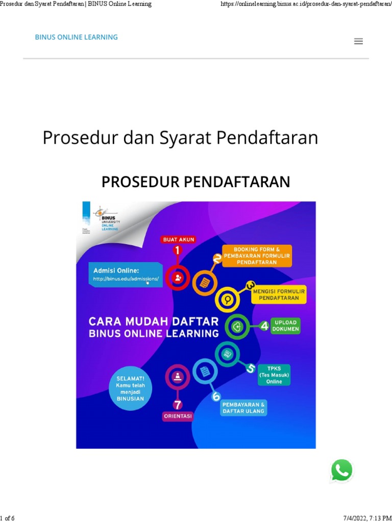 Prosedur dan syarat pendaftaran binus online learning 2021 pdf