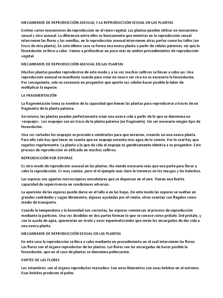 Reproducción Asexual y Sexual en Plantas | PDF | Flores | Polinizadores