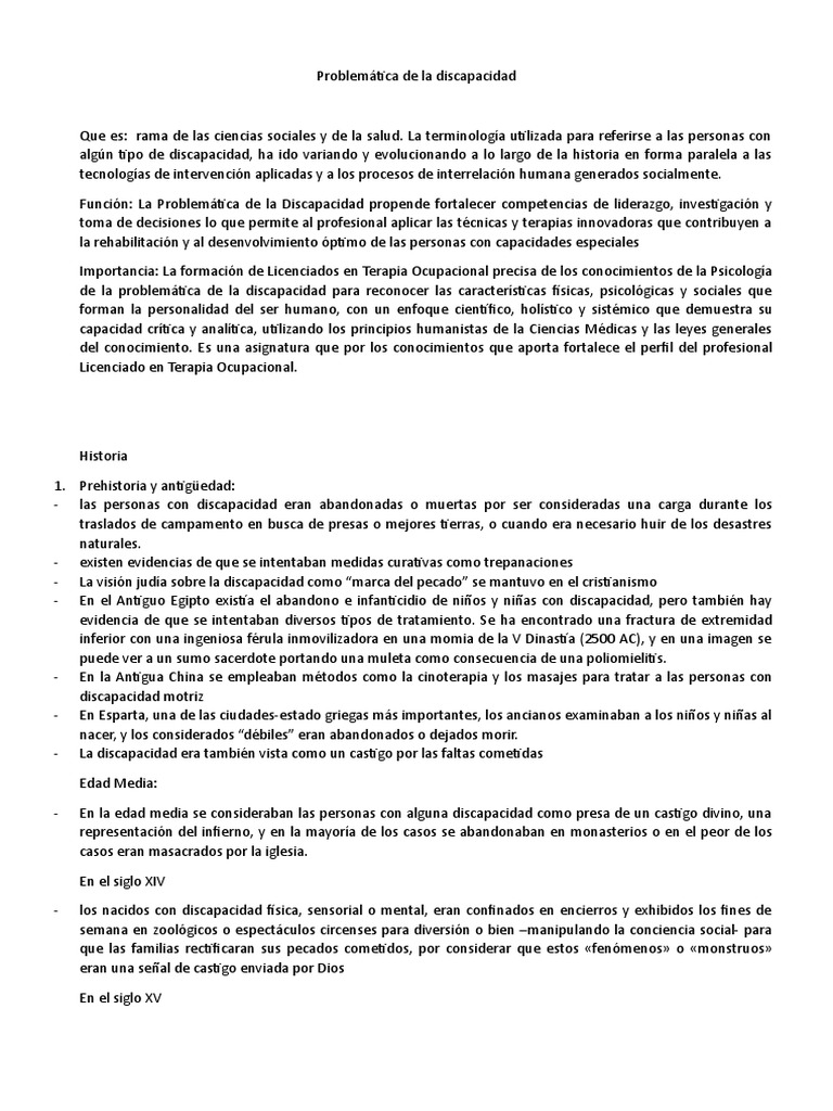 Historia y problemática de la discapacidad | PDF | Invalidez | Terapia ...