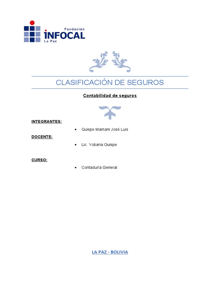 Clasificación de Seguros en Bolivia | PDF | Seguro | Póliza de seguros