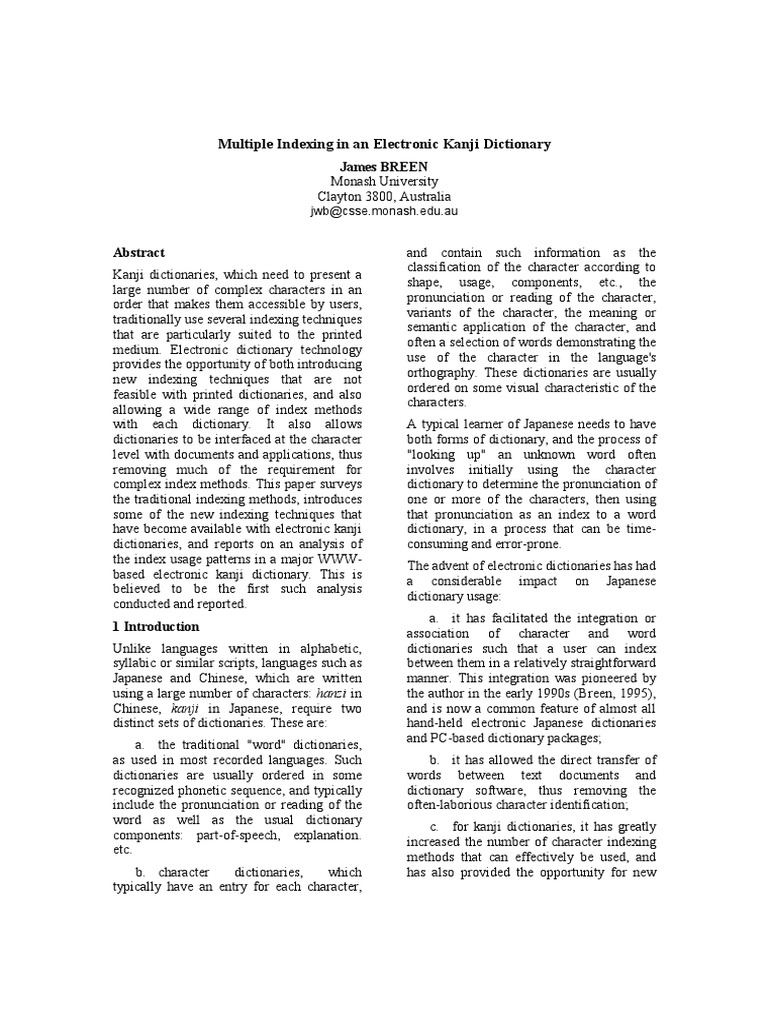 Multiple Indexing in An Electronic Kanji Dictionary PDF Kanji