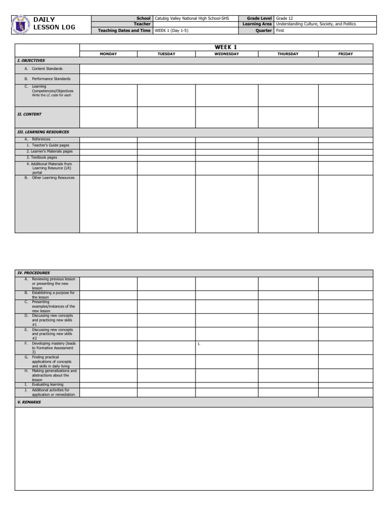 DLL Template | PDF | Learning | Teachers