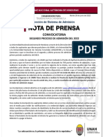 Nota de Prensa Convocatoria 2do Proceso de Admision 2022
