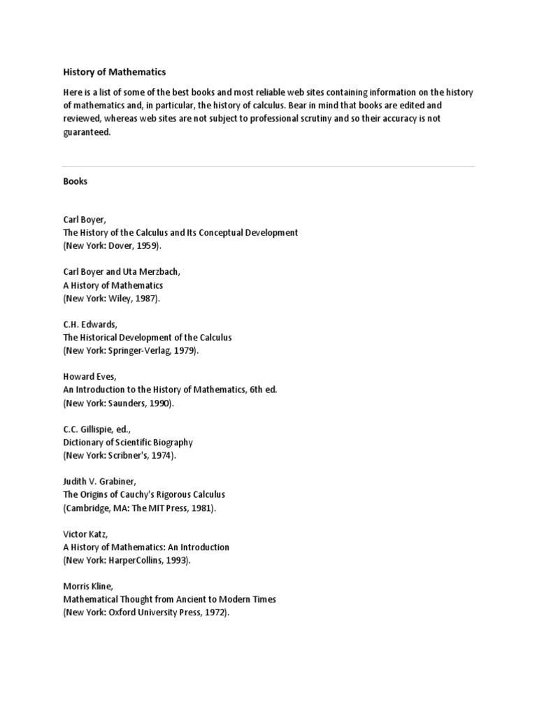 History of Mathematics: Books | PDF | Mathematics | Science
