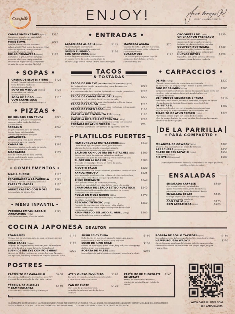 Menu Piso Carajillo | Descargar gratis PDF | Taco | pesto