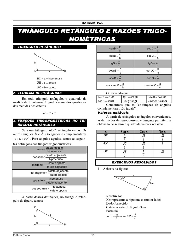 Matemática Básica Para Triângulos Retângulos Pdf Trigonometria