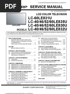 Sharp Lc 40le0u 46le0u 52le0u 60le0u Service Manual Repair Guide Hdmi Set Top Box