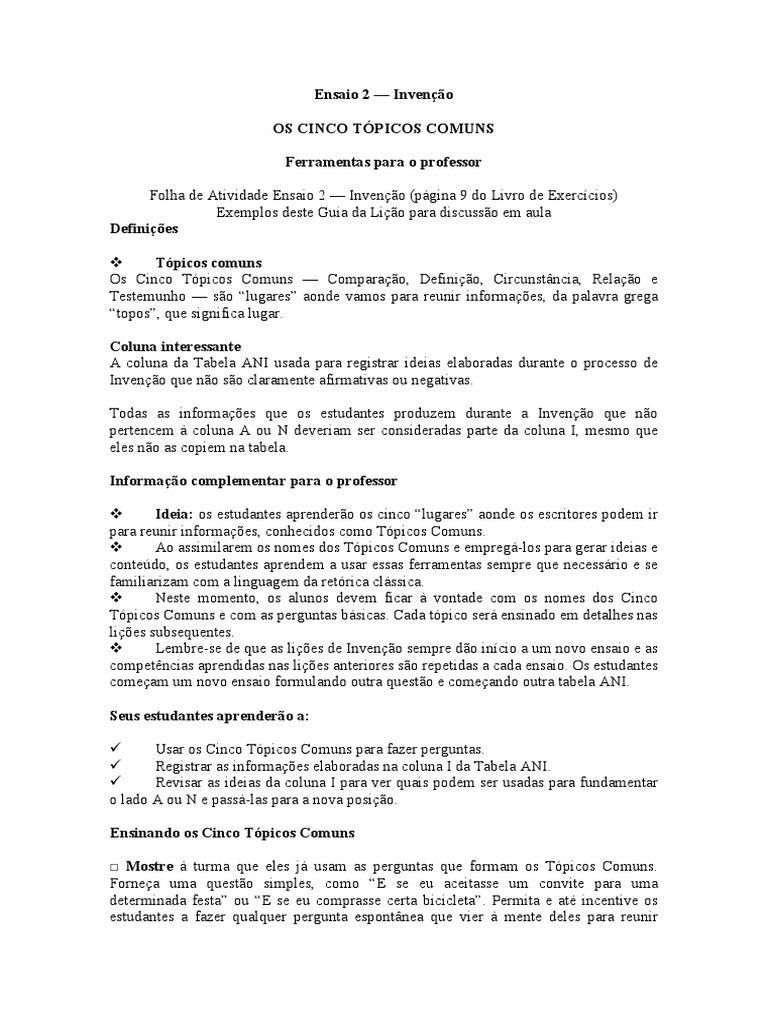 Ensaio 2 - Os Cinco Tópicos Comuns | PDF | Definição | China