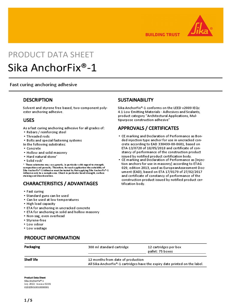 Sika Anchorfix 1 PDF Drill Concrete