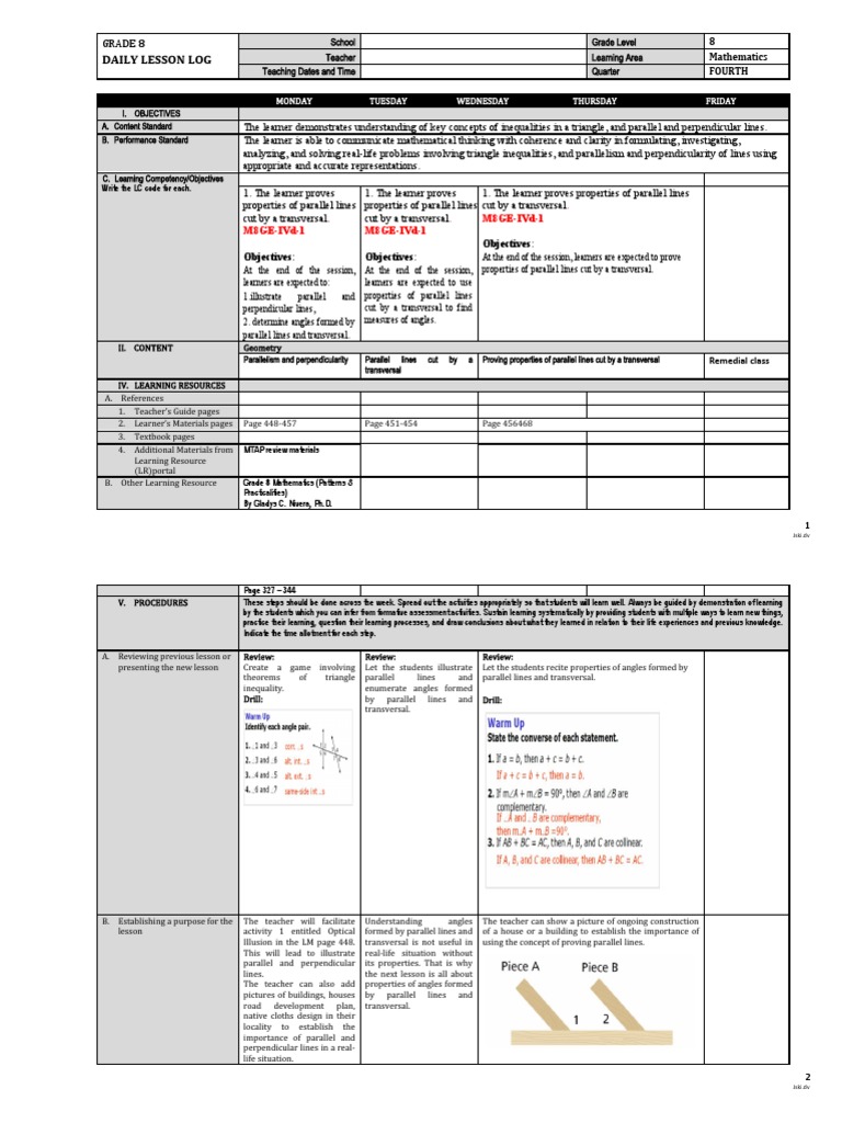 DLL Mathematics Grade8 Quarter4-IVd (Palawan Division) | Download Free ...