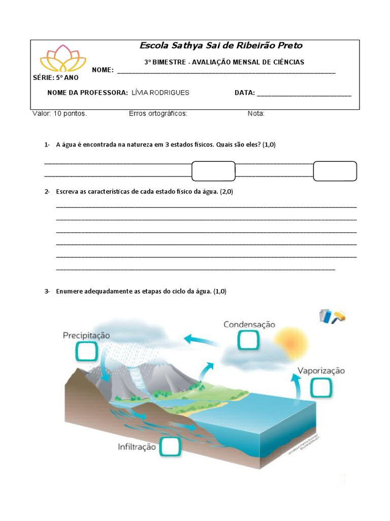 Avaliação de Ciências - 5º Ano | PDF | Carreira e Crescimento