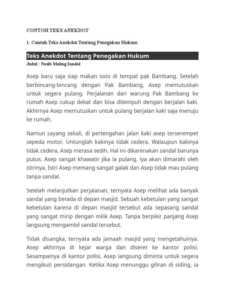 Contoh Teks Anekdot | PDF | Fiksi Misteri, Thriller, & Kejahatan