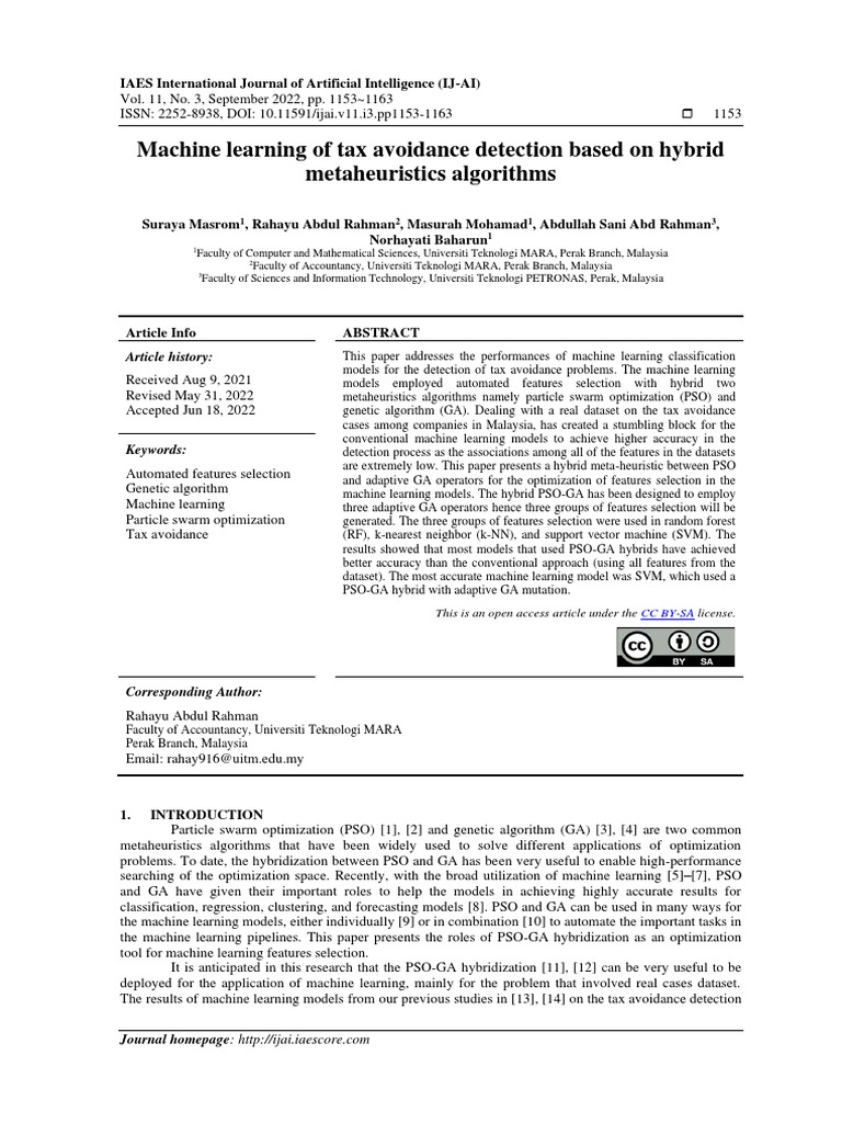 Hybrid PSO-GA for Tax Avoidance Detection | PDF | Machine Learning ...
