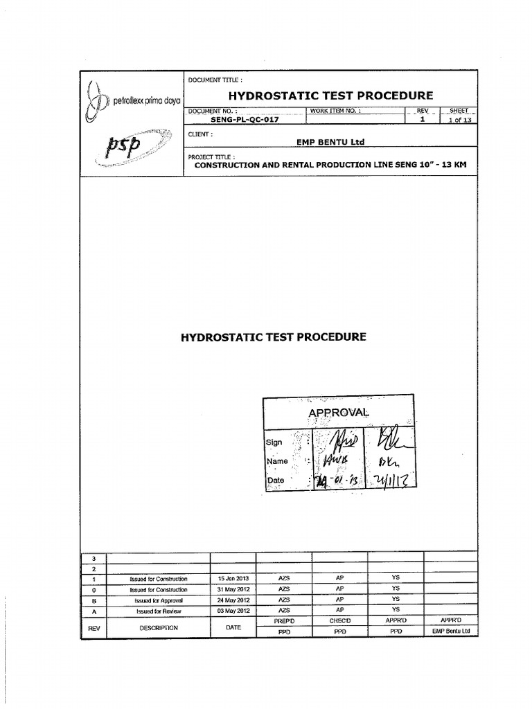Hydrostatic Test Procedure PL PDF