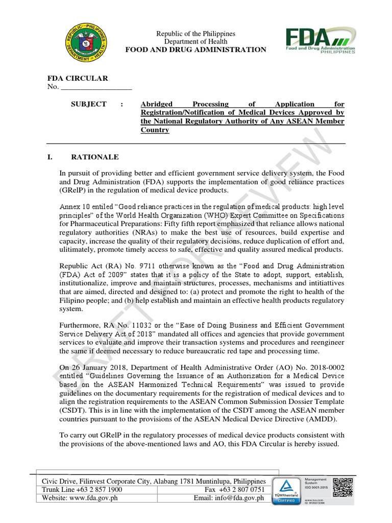 Abridged Medical Device Registration Guidelines | PDF | Medical Device ...