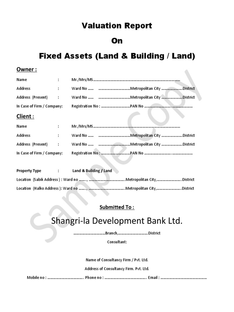 Shangri-La Development Bank LTD.: Valuation Report On Fixed Assets ...