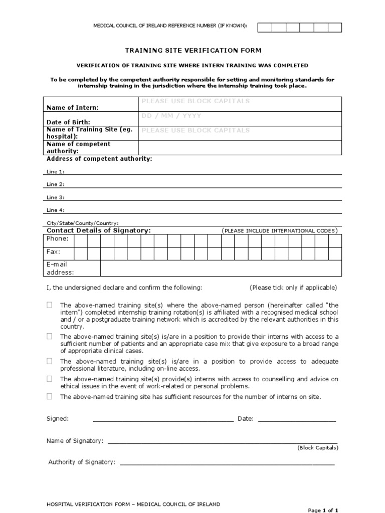 Hospital Verification Form for Interns | PDF
