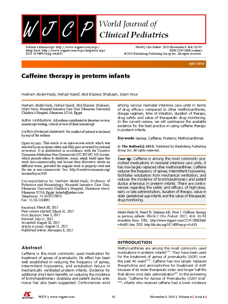 Caffeine Therapy in Preterm Infants | PDF | Caffeine | Preterm Birth