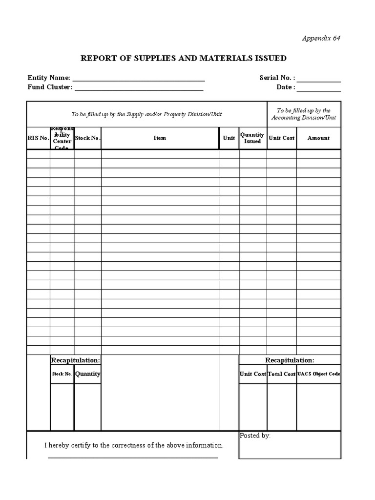 Report of Supplies and Materials Issued PDF Business