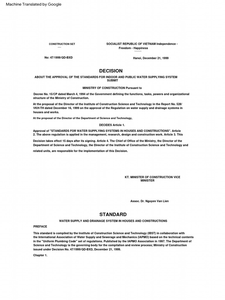 3 code of internal water supply drainage systems 47 1999 q bxd