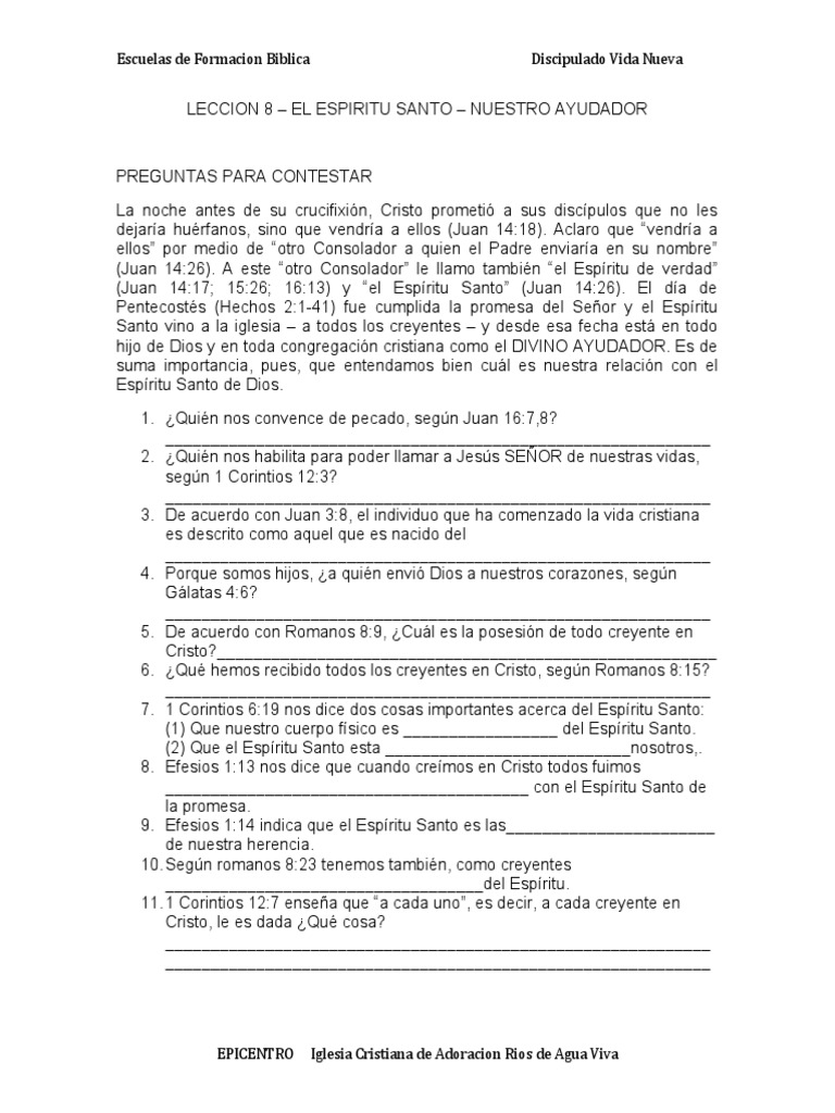 Leccion 8 - El Espiritu Santo - Nuestro Ayudador | PDF | espíritu Santo ...